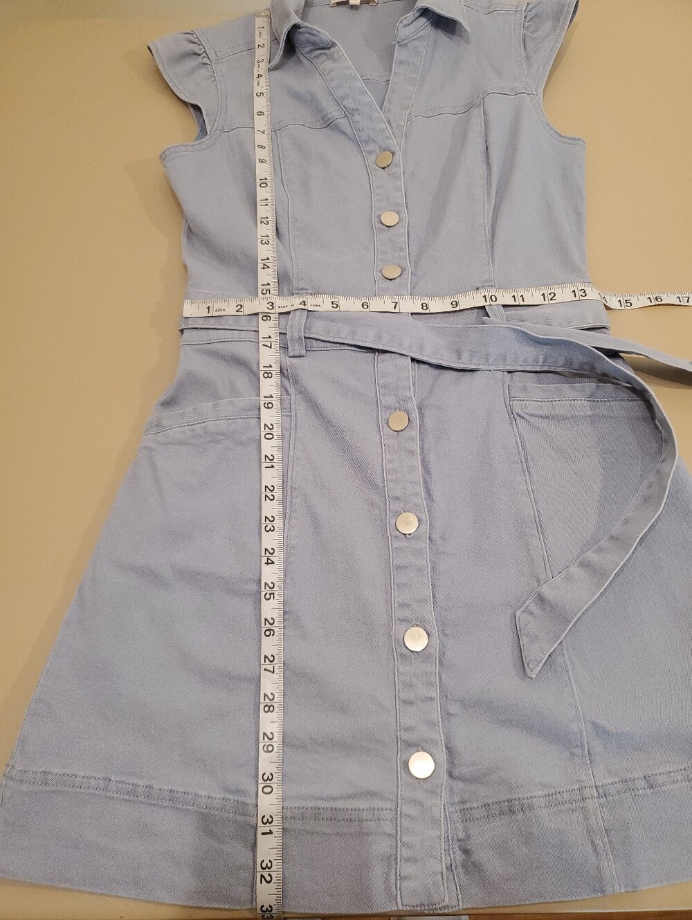 Skies Are Blue Women's Light Blue Denim Mini Dress  Removable Tie Belt Size XS - Picture 6 of 8